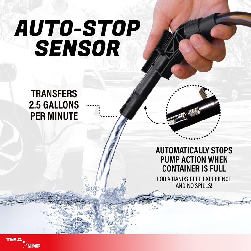 TERA PUMP 2nd Gen. Auto-Stop Gas Cap Fuel Transfer Pump XL Intake Hose (Gasoline, Diesel, Kerosene) Universal Spout Replacement for Gas Cans and Containers - Image 2